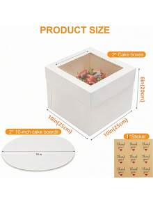 2 Packungen weiße Kuchenboxen mit Sichtfenster und Böden, Einweg-Dessert-Transportbehälter für Geburtstagsparty-Geschenke, Backzubehör für Kinder und Familie