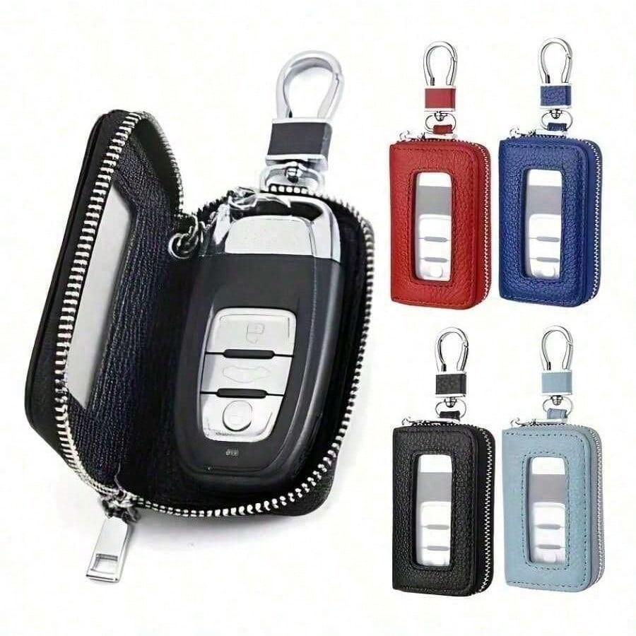 Stylish Faux Leather Key Pouch With Shock-Absorbent Lock - Portable & Lightweight For Men's Keys, Includes Remote Control Feature Gift For Women Men Gifts Halloween Gift Teachers Day Gift Small Gifts Key Chain For Keys Safety Keychain Key Chains For Women Car Key Holder