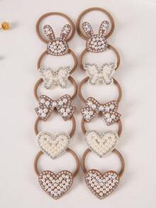 10pcs Girls Bowknot/Heart/Rabbit Rhinestone Decor Hair Accessories, Cute Princess Hair Ties, Elastic Hair Bands, Hair Scrunchies, Non-Damaging - Multicolor - View 4