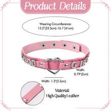 Women Gothic Goth Adjustable Choker Lace Heart Punk PU Leather Collar Necklaces - Hồng - Xem 2