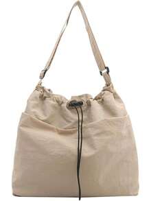 Bolsa de hombro con cordón Bolsa Crossbody de moda simple Bolsa de nylon versátil Bolsa de viaje de gran capacidad para mujer - caqui - Ver 6