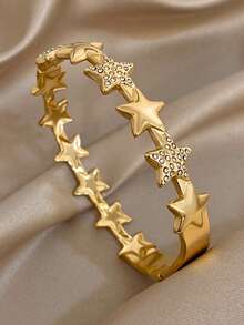 18K 镀金不锈钢奢华优雅星形链状锆石手镯套装，适合女士，甜美天体珠宝妈妈礼物圣诞节感恩节万圣节婚礼狂欢/舞会/派对/日常配饰周年纪念情人节波西米亚珠宝生日伴娘礼物 - 彩色 - 查看 10