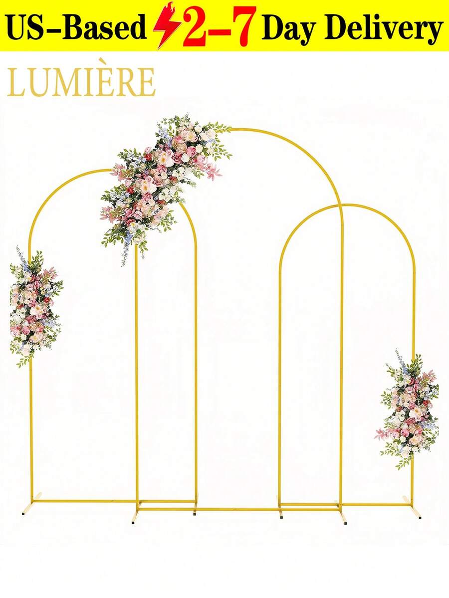Metal Arch Backdrop Stand(7.2FT/6.6FT/6FT), Decorative Balloon Arch Stand, Easy Assembly Gold Wedding Arch, Stable Backdrop Arch Stand For Wedding Ceremony, Birthday Party, Baby Shower - Multicolor - View 1