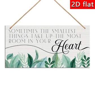 1pc Rustic Style Wooden Artwork "Sometimes The Smallest Things Take Up The Most Room In Your Heart" - Inspirational Green Leaf Design Wooden Sign, Wall Hanging Decor For Home, Office, Kindergarten | Farmhouse Wall Art | Natural Wood Surface, Kindergarten Decoration