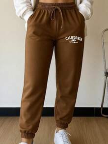 jogger mujer  pants deportivos dama conjunto deportivo gris  pantalón con puño en el tobillo ropa cómoda para gimnasio  outfit casual femenino  look deportivo urbano - Camel - Ver 3