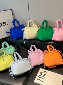 1 件秋冬新款女士加厚尼龙单肩/斜挎包，柔软轻便，带抽绳褶皱背包，小号 - 彩色 - 查看 7