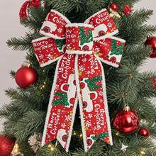 Christmas Bow Decoration With Reindeer And Tree Pattern Holiday Festive Decor For Home - Burgundy - View 2