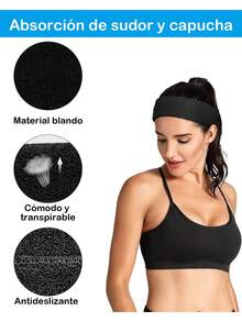 Set de 10 Diademas de Cabello en Tamaño M - Negro y Azul, Metal y Tela, para Uso Diario y Deportivo, para Hombres y Mujeres - Negro, azul - Ver 5