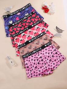 Dircho 5pcs Women Paisley Print Contrast Binding Boyshorts, Comfy & Sofy & Elastice Waist Intimates Panties, Women's Lingeries & Underwear - Multicolor - View 4