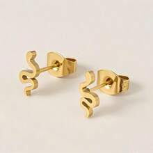 1 Pair Cute Golden Snake & Swallow Stud Earrings, Delicate Snake & Swallow Shaped Earrings, Stainless Steel Waterproof Earrings, Unique Animal Design, Fashionable & Versatile, Gift For Girlfriend Birthday