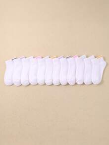 12/6/1 Pairs Kids Sports Ankle Socks, Soft & Lightweight Low-Cut Socks, Solid Color Casual Socks, Boat Socks, Striped Heel Design, Minimalist & Versatile, Suitable For Boys And Girls, Spring/Summer - Multicolor - View 5