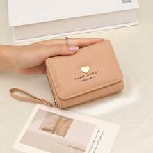 可爱心形金属字母钱包，轻巧新款，纽扣闭合，大容量，女士迷你钱包，小钱包，卡包，零钱包，钱包，可爱手腕包