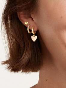 3 Stücke luxuriöse Kupfer Strass Herz Creolen, elegantes und modisches Accessoire geeignet für den täglichen Gebrauch, Dates, Partys, Hochzeiten, tolles Geschenk für Frauen