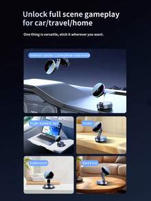 带无线充电的全新车载磁性手机支架 - 15W 快速充电，升级版磁性镜，720° 双轴全景视图，可拉伸、折叠和旋转超广角，RGB 灯，USB 供电，旋转助推器 + 真空吸盘