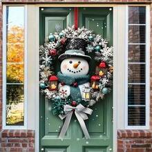 1pc Classic Snowman Door Hanging Decor - Polyester Christmas Wreath Banner, Holiday Snowman Door Frame Decoration, Indoor & Outdoor Party Supplies, No Electricity Or Feathers Required - Multicolor - View 4