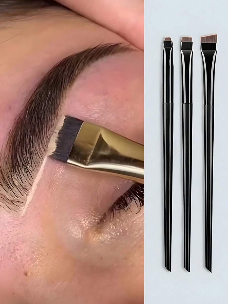 3pcs Makeup Brush Set, Including Angled Eyeliner Brush, Eyebrow Brush, Ultra-Thin Eyeshadow Brush,Foundation Brush,Concealer Brush,Blush Brush,Contour Brush,Blush Brush,Bronzer Brush,Powder Brush,Foundation Brush,Blush Brush - Black - View 1