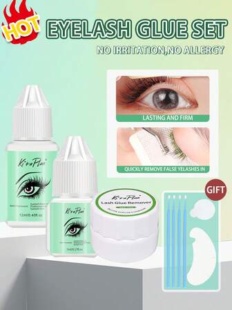 مجموعة غراء الرموش كيرابلان 5 مل و 12 مل مع طقم الأدوات، جل إزالة الرموش، غراء رموش طويل الأمد سريع الجفاف مقاوم للماء، غراء رموش للتمديد، قوة تثبيت محسنة وتهيج منخفض، مناسب للمبتدئين في المنزل للرموش الفردية/المجمعة DIY