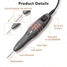 Kit de lima de uñas eléctrica de 20,000 RPM - Amoladora de uñas eléctrica, removedor de esmalte de gel, pulidora de uñas portátil, herramientas de manicura - Negro - Ver 6