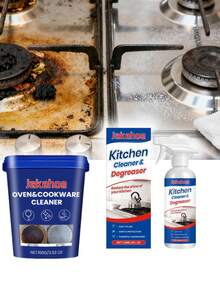 不锈钢清洁剂、油渍清洁剂、炉灶清洁剂、燃气灶清洁剂、抽油烟机清洁剂、锅碗瓢盆清洁剂、厨房除锈神奇工具、水垢清洁剂、厨房清洁用品、清洁工具，适用于浴室和厨房（随机发货，新旧包装均可接受）厨房油渍清洁剂、炉灶底部壁挂式抽油烟机易清洁家用油渍去除剂