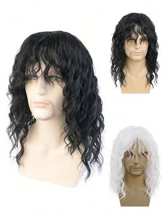 Peluca larga y rizada de 20 pulgadas para hombres, estilo europeo y americano, peluca de disfraz de Halloween de estilo punk rock