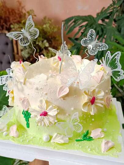 6 piezas Placa de decoración de pastel con mariposas, decoración de pastel 3D blanca y colorida, placa de repostería de postre de cumpleaños (6 estilos diferentes)