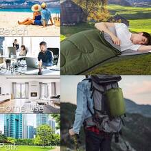 3-4 SEASON SINGLE SLEEPING BAGS CAMPING RECTANGULAR ENVELOPE ZIP UP KIDS ADULT - Army Green - View 3