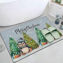1 pieza Alfombra rectangular de gel de sílice con estampado de pingüino para decoración y regalo de Navidad, para sala de estar, dormitorio, pasillo, baño, lavandería - Poliéster, decoración del hogar para interiores/exteriores - Multicolor - Ver 30