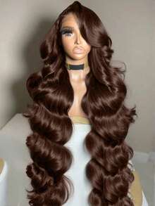 Glueless 34 Inch 200% Density 4# 13x4 Lace Front Wigs Human Hair Chocolate Brown Body Wave Wig Body Wave Wigs Human Hair Natural Look 13x4 HD Transparent Lace Frontal Wigs For Women Pre Plucked With Baby Hair Natural Hairline Blended Synthetic Cosplay Wigs Suitable For Halloween Or Parties - màu nâu - Xem 8