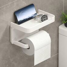 1 Toilet Paper Organizer, Wall-Mounted Bathroom Organizer, Non-Adhesive Paper Holder, Dual-Purpose Organizer, Phone Holder, Toiletries Organizer Holder, Bathroom And Toilet Accessories