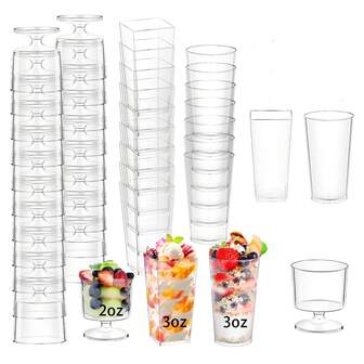 2-3 Oz Mini Dessert Cups,Party Wedding Drinking Dessert Ice Cream Appetizer Cups, For Home Kitchen Restaurant Picnic Wedding Party, Party Supplies, Tableware Accessories,Pudding Cups Cream Cups, Mousse Cups, Pudding Cups, Reusable Plastic Special Shape Dessert Cups,Suitable For Dessert Shops, Birthday Parties