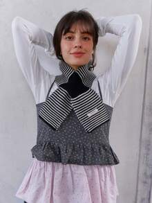 1pc Striped Casual Wool Blend Criss-Cross Neck Warmer Scarf, Decorative For Spring, Autumn & Winter