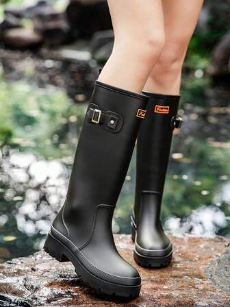 Fashionable Korean-Style Minimalist High-Tube Rain Boots For Women - Waterproof, Non-Slip, Wear-Resistant, Suitable For Outdoor Wear & Kitchen Work, Pull-On Style Women's Footwear