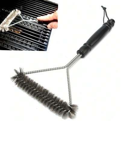 1 Stück Edelstahl Draht Grillbürste, BBQ Grill Reinigungsbürste, langstieliger Y-förmiger Lockenbürste, antihaftbeschichtete Reinigungsbürsten BBQ Zubehör, dreieckiger Typ Grillrost Borsten Bürste, für Restaurants
