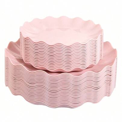 24 Pcs Pink Plates Reusable, Pink Plastic Scalloped Plate Durable And Dishwasher Good,Baby Shower Plate, Light Weight Daisy Plastic Wavy Plates For Wedding Party Birthday Easter