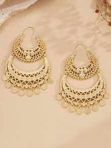 2 Stücke Cut Out vintage U-förmige Quasten Ohrringe, bohemian Stil Quasten Halbmond lange Ohrringe zum Baumeln