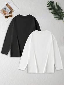 两件套加大码休闲家居服，宽松舒适，室内外皆宜，秋冬季穿着。 - 黑與白 - 查看 3