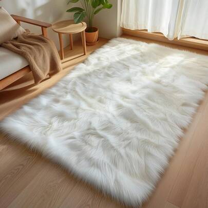 1 pieza Alfombra de piel de imitación suave y lavable, de forma rectangular, decoración cómoda y de moda para el hogar/sala de estar, revestimiento de piso, alfombra para dormitorio de niñas, alfombra esponjosa y acogedora para el invierno, mejor regalo de invierno y Año Nuevo