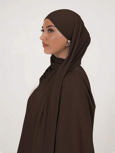 1 st. enkel klassisk enfärgad elegant avslappnad halsduk med kanter för kvinnor, premiumstickad viskosjersey hijabshalsduk, lång turbanhalsduk, lämplig för vardagsliv, utflykter och sammankomster