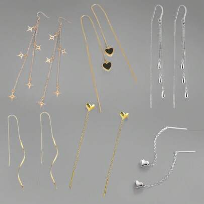 1 قطعة أقراط معلقة طويلة بشرائط من النحاس الأنيقة والساحرة للنساء، أقراط قلادة فائقة الجمال، أقراط فضية للارتداء اليومي هدية عيد الحب