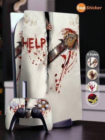 SUPSTICKER 1pc Horrific Ripped Style Sticker, Video Game Console Sticker Pattern Self-Adhesive Scratch-Resistant Waterproof Durable Peel And Stick Removable, Suitable For Game Console And Controller, Perfect For Beautification, Transformation, And Renovation, 16.37x11.61inch