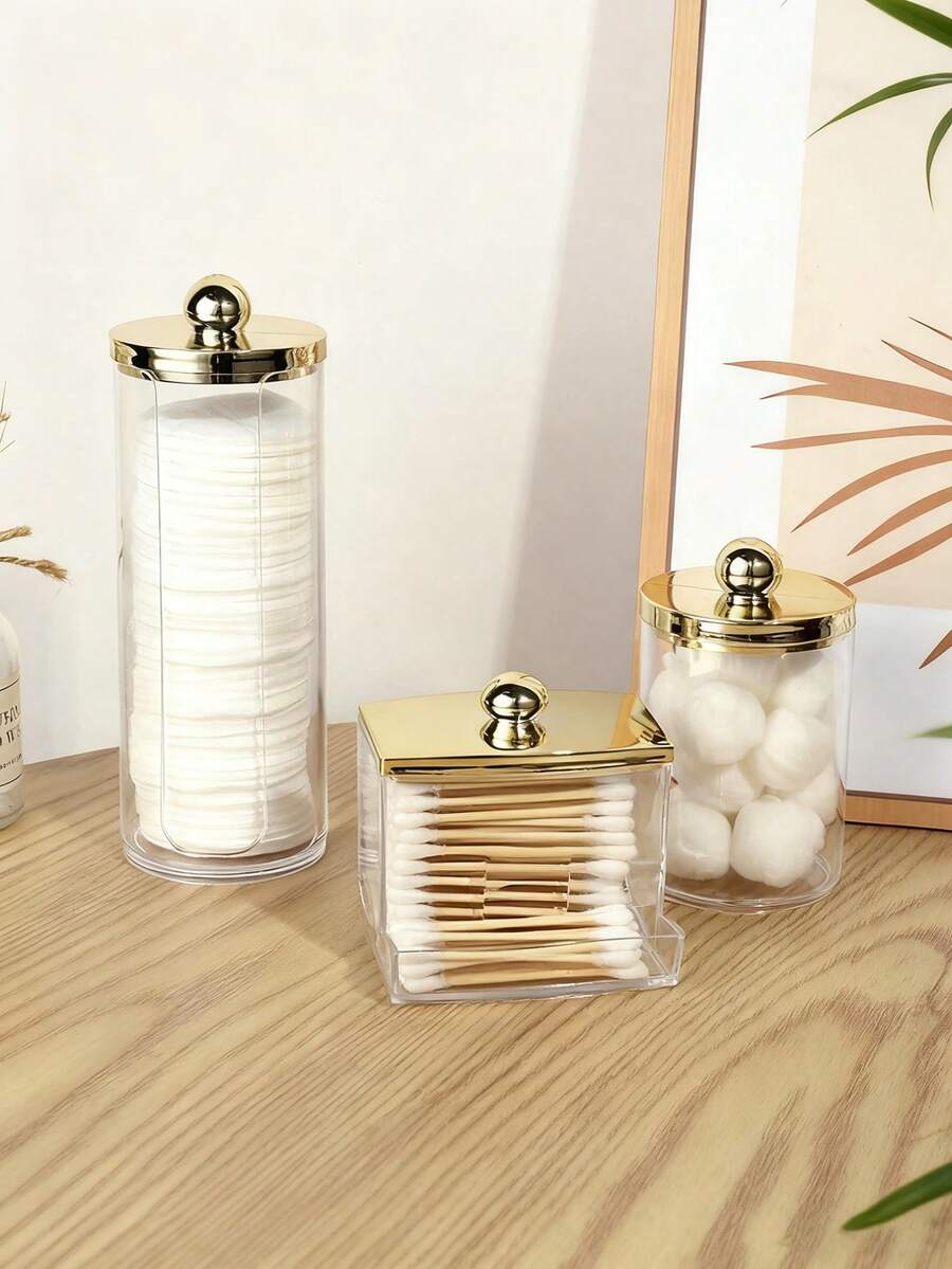 1/3pcs Qtip Holder Dispenser For Bathroom Jar Storage Organization, Dressing Table Cosmetic Organization, Suitable For Storing Cleaning Swabs, Balls, Pads, Dental Floss Sticks,Makeup Bag,Travel Essential - Multicolor - View 1