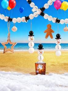 50 pièces Perles en bois de bonhomme de neige de Noël - Perles de bois rondes blanches d'hiver non finies pour l'artisanat DIY, la décoration de fête de Noël et la maison