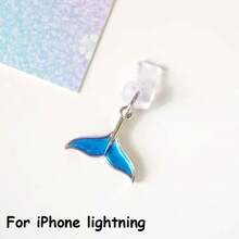 1 pieza Tapón antipolvo para smartphone con diseño de cola de sirena azul, accesorio creativo y elegante con colgante de metal de aleación con diseño de cola de sirena o ballena de la serie oceánica, tapón de silicona transparente para teléfono, auriculares, tableta, Kindle, decoración para puerto de carga del teléfono