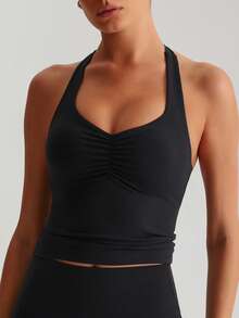 MASKERT "Sports Bra Top" Women's Built-In Cups Yoga Vest, High-Stretch Lounge & Commute Wear - Black - View 4