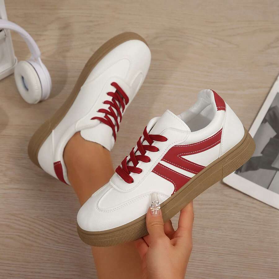 Spring Autumn Womens Shoes Modern Casual Sporty Colorblock Patchwork Upper German Training Sneakers Tennis Shoes Sneakers Outdoor Office Work Walking Travel Sport - Đỏ và trắng - Xem 1
