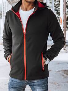 Giacca softshell da uomo con cappuccio staccabile, impermeabile e antivento, con cerniera completa, maniche e tasche regolabili, abbigliamento outdoor leggero, ideale per l'uso quotidiano e le attività all'aperto - Grigio Scuro - Visualizzare 1