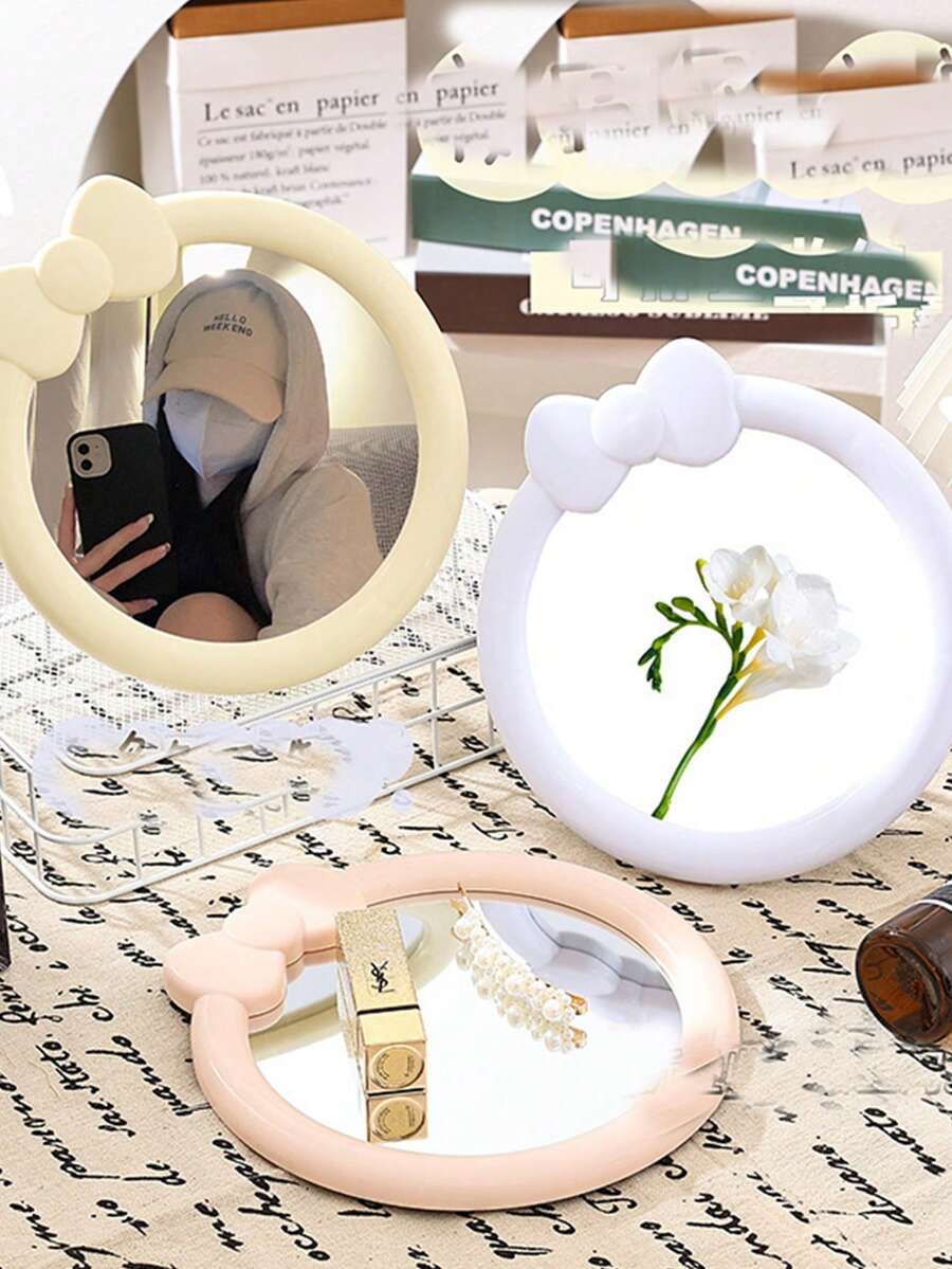 Cartoon Round Bow Makeup Mirror, Bedroom Vanity Mirror, Student Dorm Desktop Small Mirror, Korean Style Mirror, Tabletop Home Use Rotatable Retro Palace Style Makeup Mirror, Double-Sided Tabletop Makeup Mirror,Cheap,Stocking Stuffers,Makeup,Makeup Tools,Cheap Stuff,Gifts,Gifts For Women,Christmas Gifts