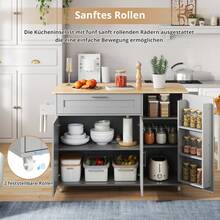 132.5*L44(70)*H90cm Mobile Kitchen Table, Folding Countertop, Oak Grain, Multifunctional Cabinet, Spice Rack, Towel Rack, 5 Rolls, Suitable For Kitchen/Dining Room/Home - Gray + MDF + European - View 9