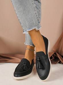 Mocasines planos para mujer, con decoración de borlas, zapatos de otoño, zapatos negros, zapatos marrones, mocasines casuales slip-on para primavera y otoño, zapatos de oficina de bajo empeine para uso diario