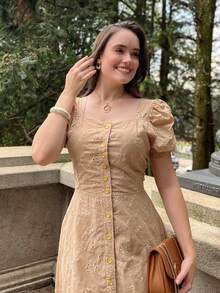 Women's Midi Dress, Casual, Elegant, Cotton, Daily - 米色 - 查看 3